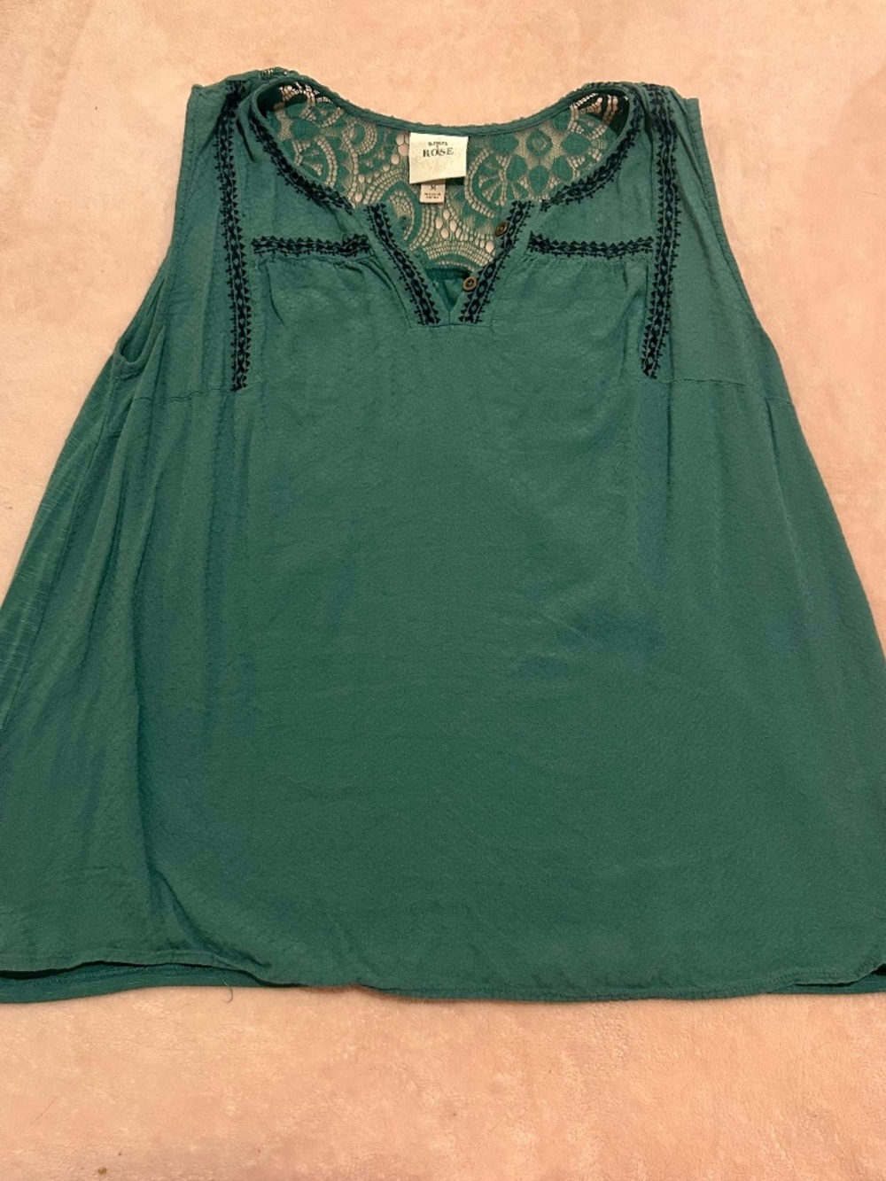 Embroidered, teal tank top. Size S/M (could fit small or medium)